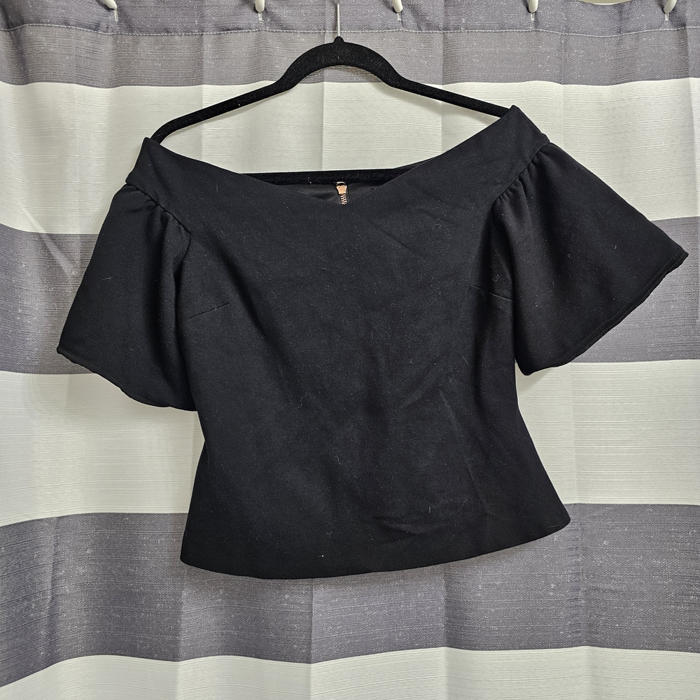 Ted Baker Gold and Black Off-Shoulder Fitted Blouse US Size 6